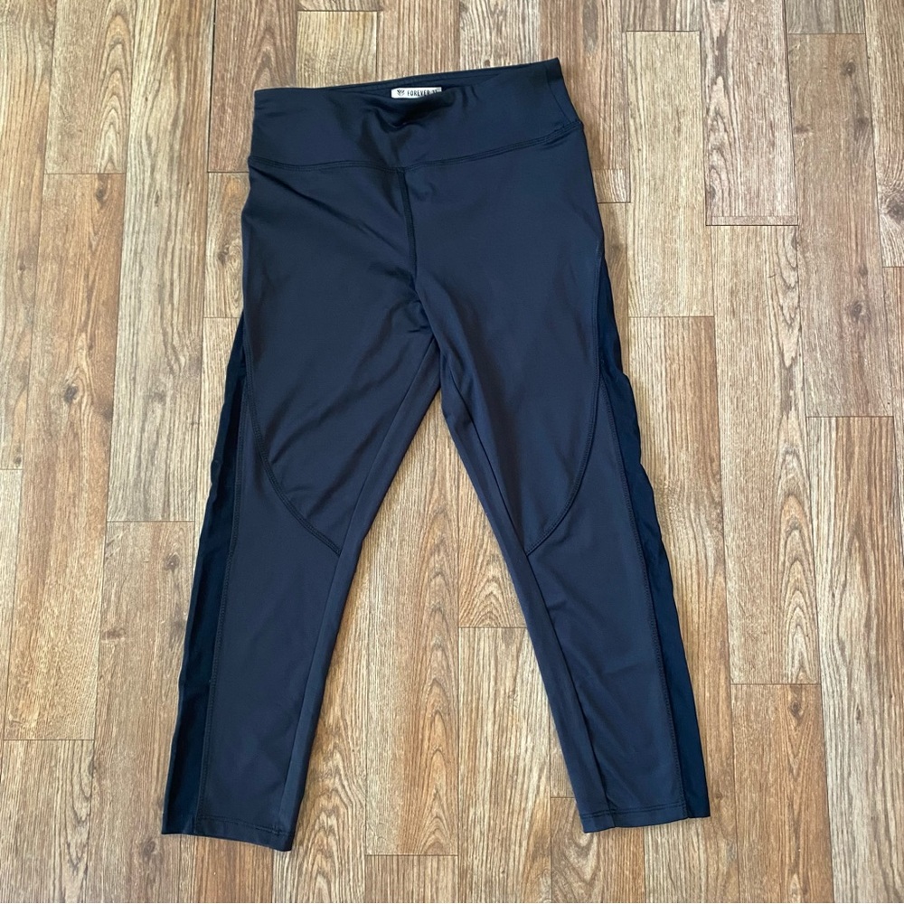 Forever 21 Womens Active Leggings Black S Cropped Stretch Sheer Panel Pants